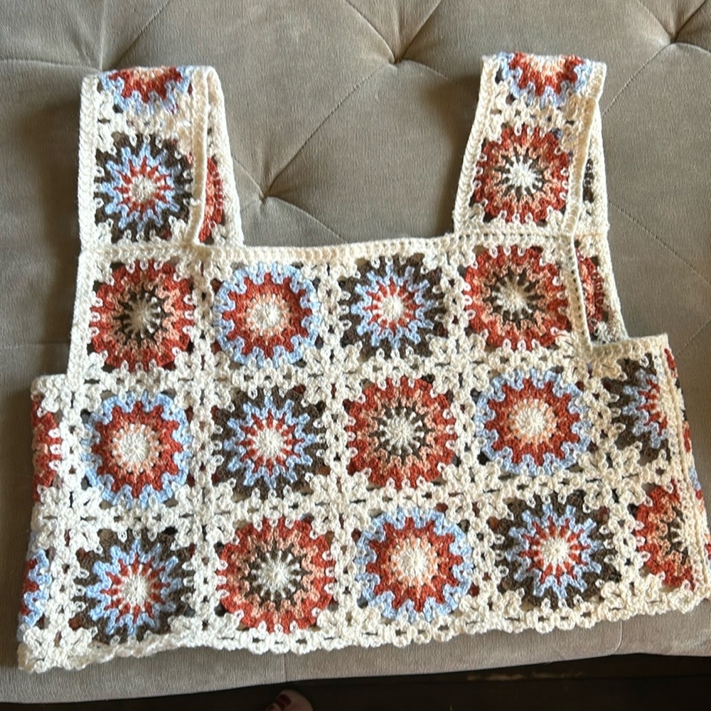 Granny square crocheted knit crop top.